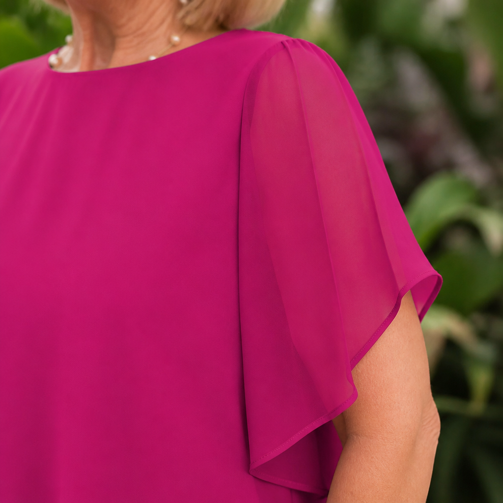 VeloraFit – Elegante completo a due pezzi con pantaloni e chiffon asimmetrico | elesira