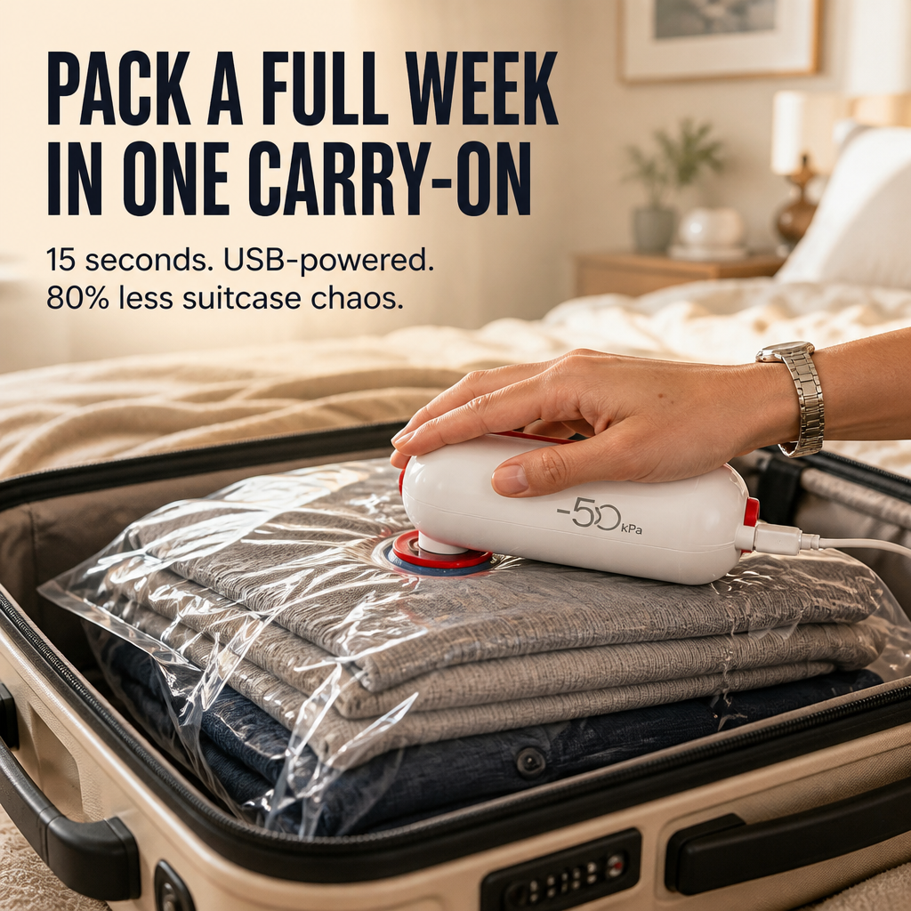 VoltPack - כווץ את המזוודה שלך ב-80% באמצעות משאבת ואקום USB כיסית | elesira