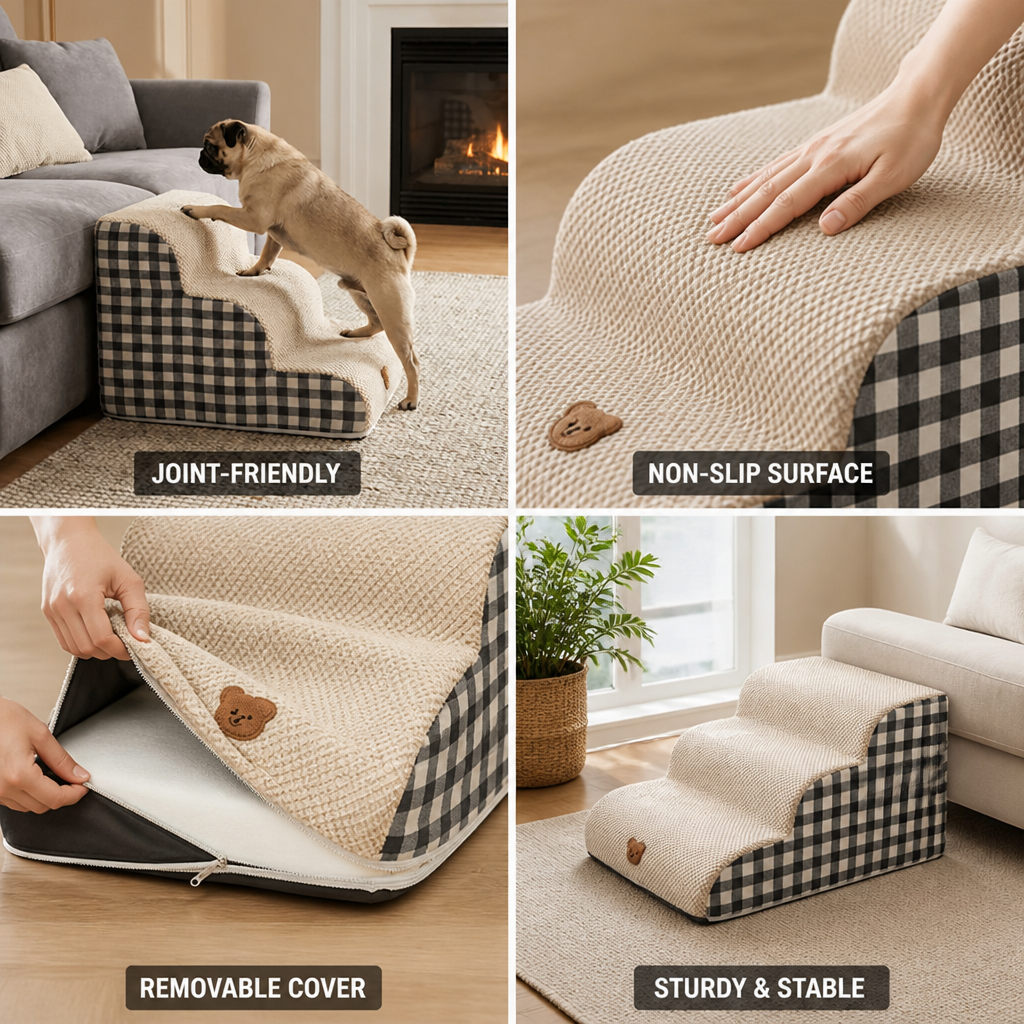 Soft Foam Non-Slip Pet Stairs (Removable Washable Cover) | elesira