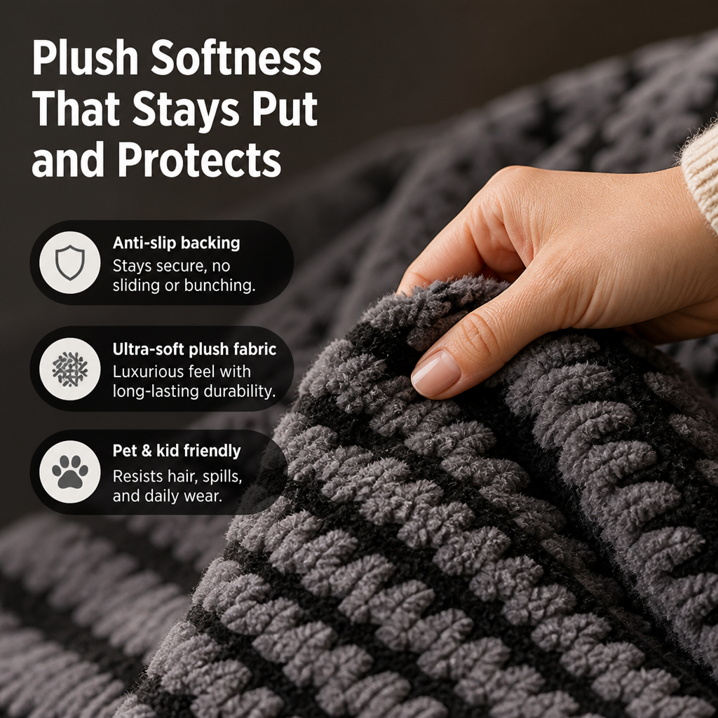 VeluraHug | Drape Your Sofa in Stay-Put, Cloud-Soft Warmth That Hides Pet Hair | elesira