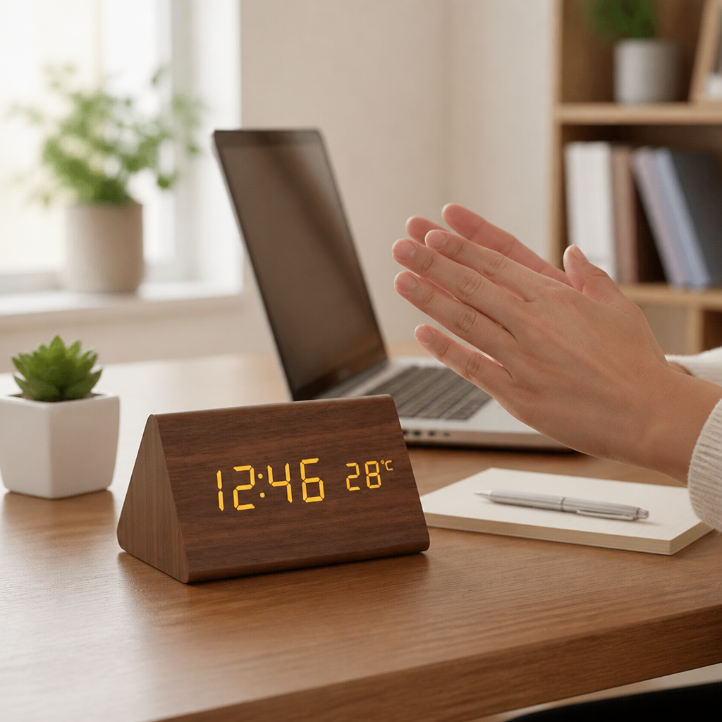 Horloge de table en bois à LED à commande vocale | elesira