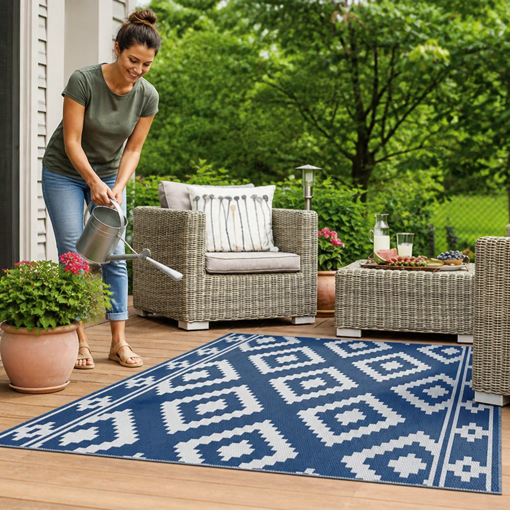 Weatherproof UV-Resistant Geometric Outdoor Rug | elesira
