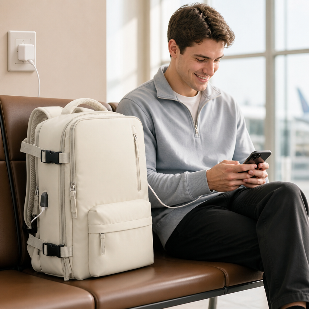 Vattentät reseryggsäck med USB-port och skofack (40L) | elesira