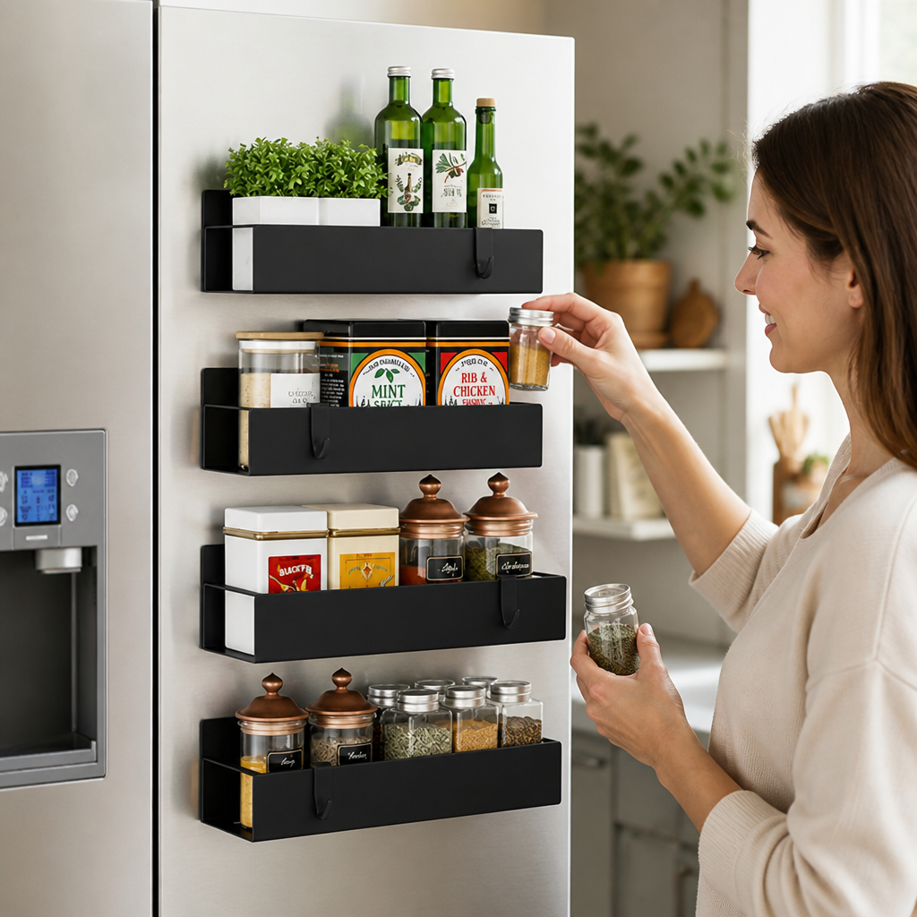 Set de suporturi magnetice pentru condimente, cu finisaj vopsit electrostatic, care economisește spațiu (set de 4) | elesira