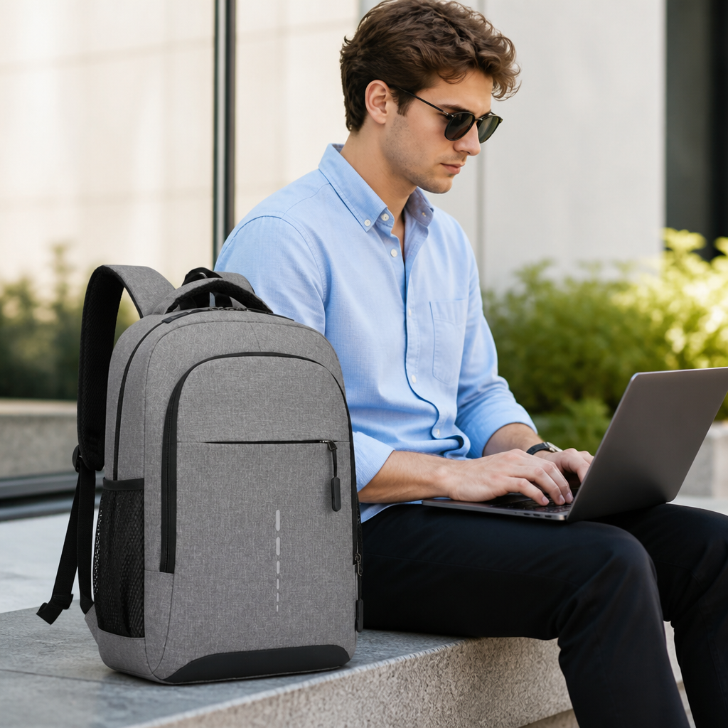 Ultralehký batoh na notebook z oxfordské tkaniny s vodoodpudivou úpravou (pro notebooky do 15,6 palce) | elesira