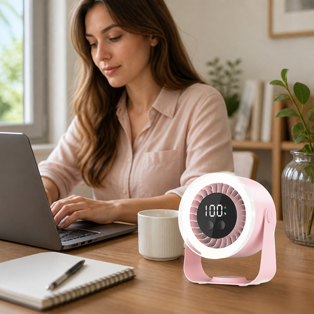 Whisper-Quiet 10-Speed USB-C Rechargeable Table Fan | elesira