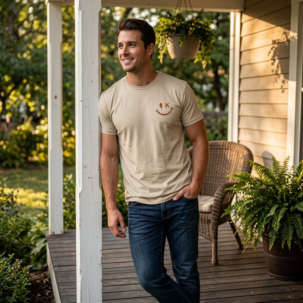 SolaraWave – Retro Sunset Smiley Graphic Tee with Front & Back Print | elesira