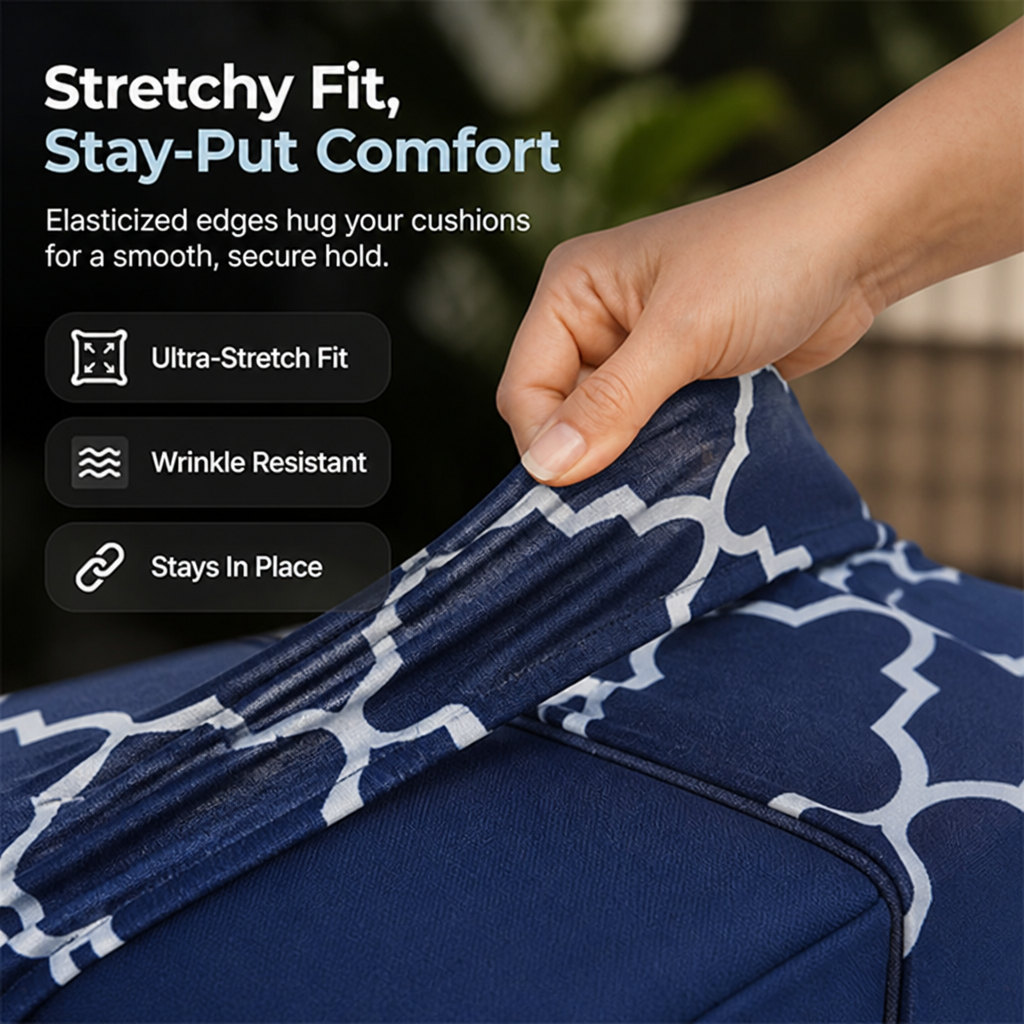 SlipTide Stretch Patio Sofa Cushion Covers - Wrap Your Cushions in Flawless Fit and Spill-Proof Ease | elesira