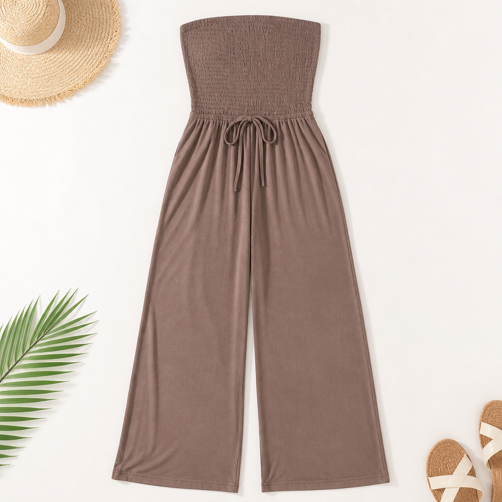 Veloria - Combinaison bustier smockée à jambes larges avec poches | elesira