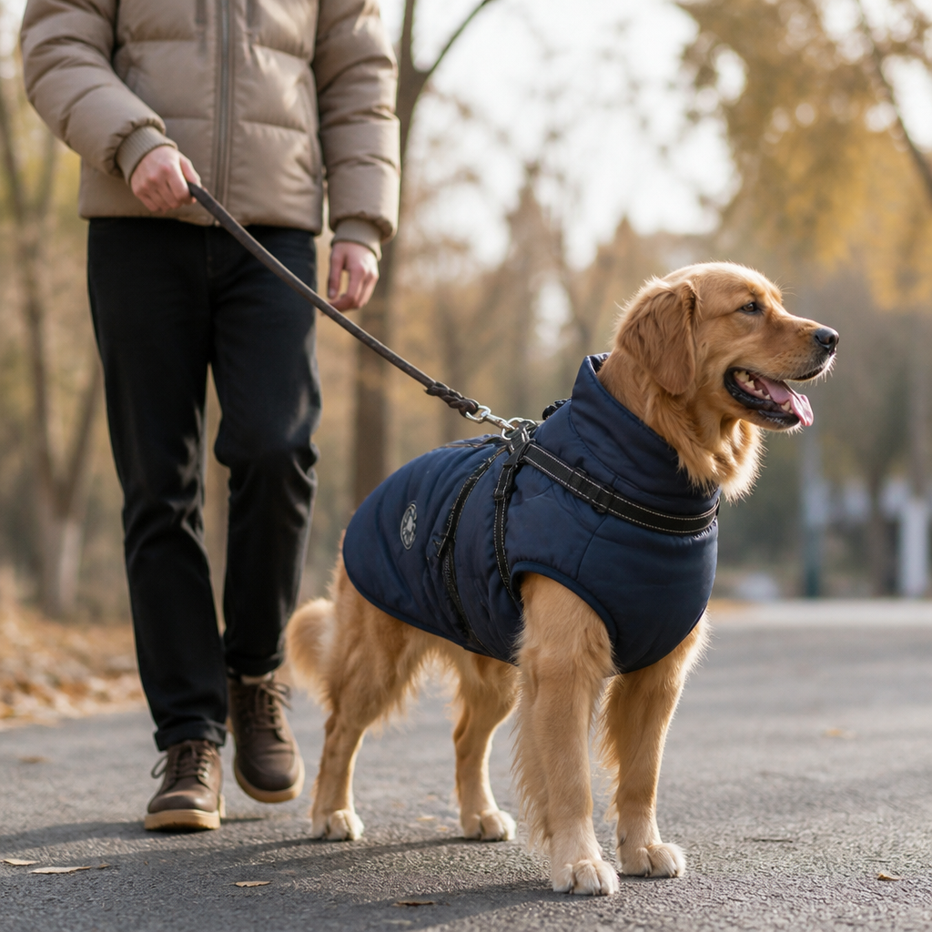 Waterproof Windproof Fleece-Lined Dog Coat (Integrated Harness) | elesira