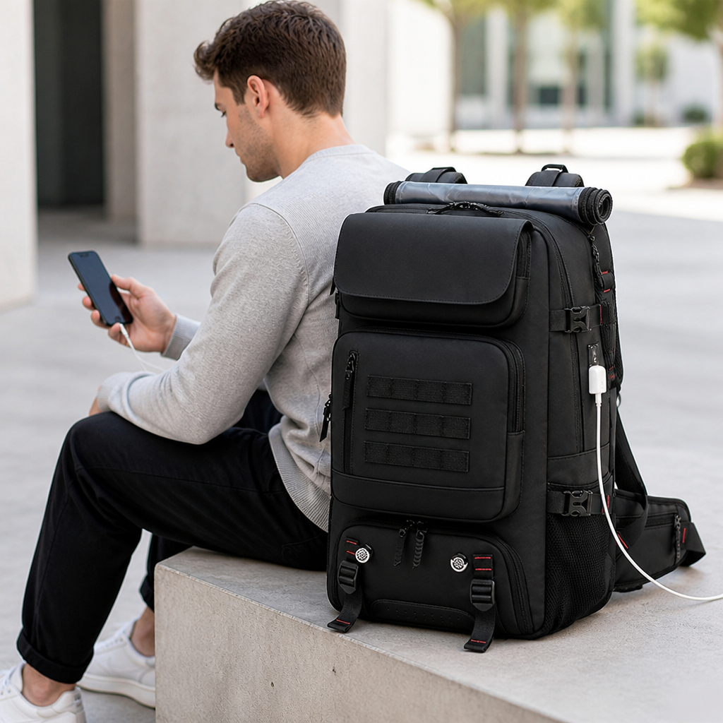 Mochila de viaje impermeable de 50 l (puerto USB integrado y compartimento para zapatos) | elesira
