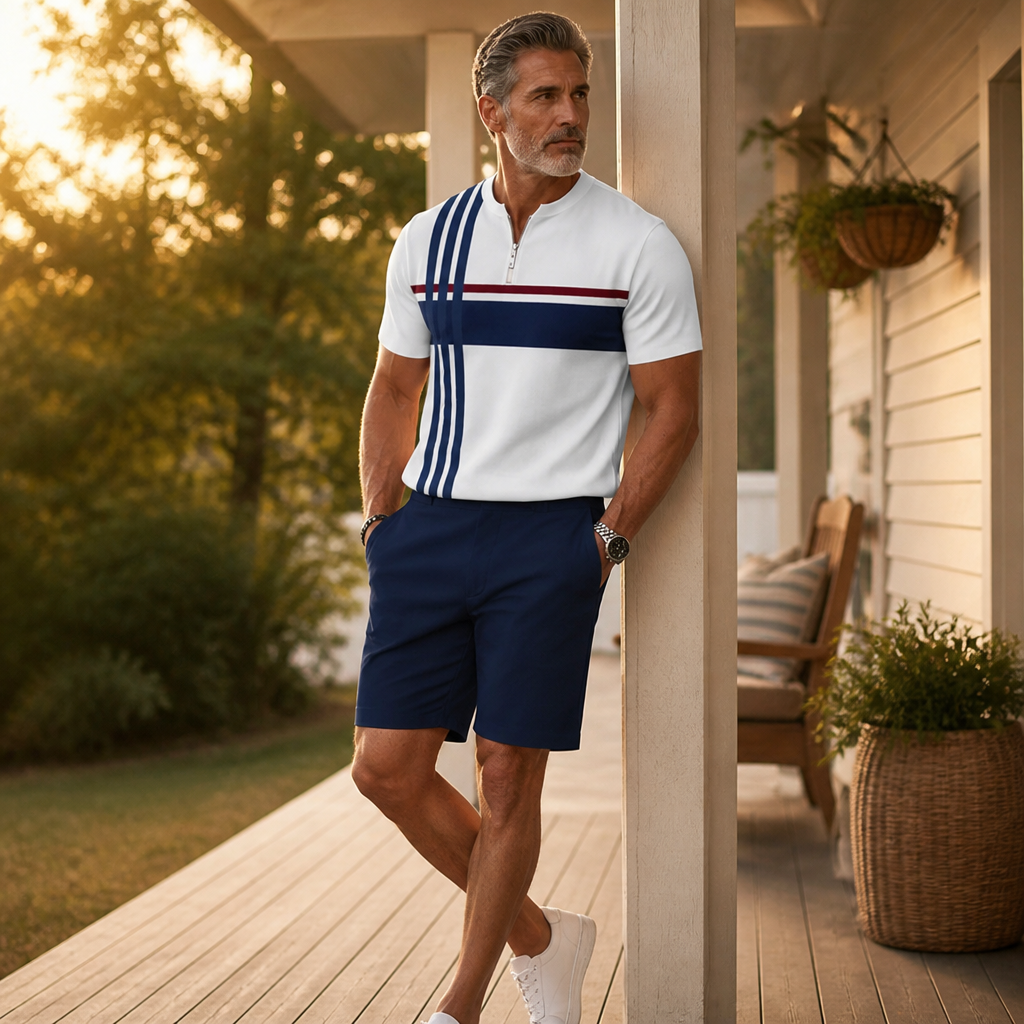Zip-Collar Shirt & Shorts Set | Feel Fresh, Move Freely, Command Every Moment | elesira
