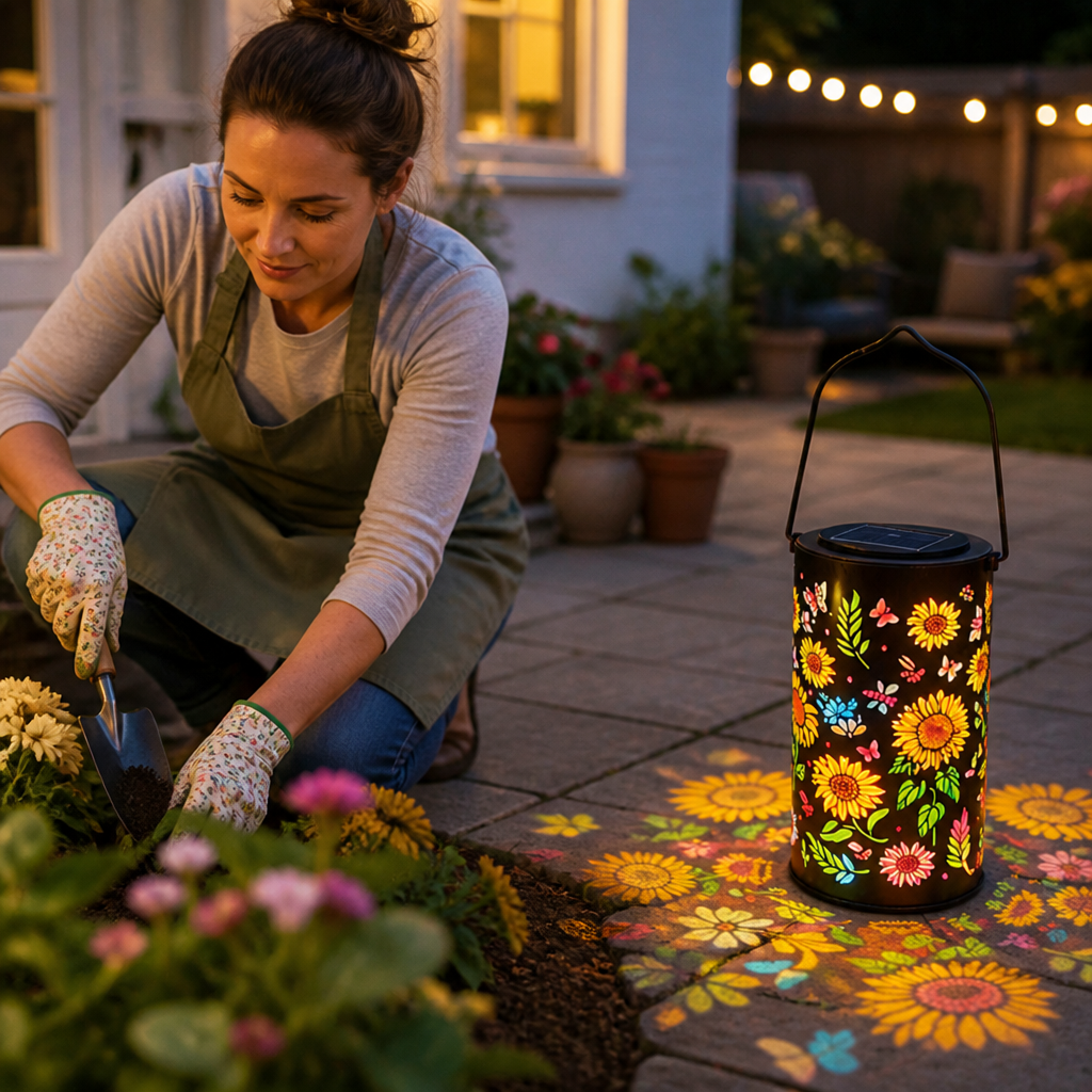 Solar Flower & Butterfly Projection Garden Lantern (Automatic Dusk Sensor) | elesira