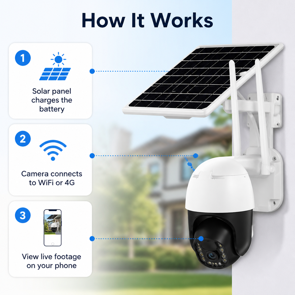 Câmara de vigilância solar sem fios SolarSense | Segurança inquebrável alimentada pelo sol, sempre vigilante, sempre pronta | elesira