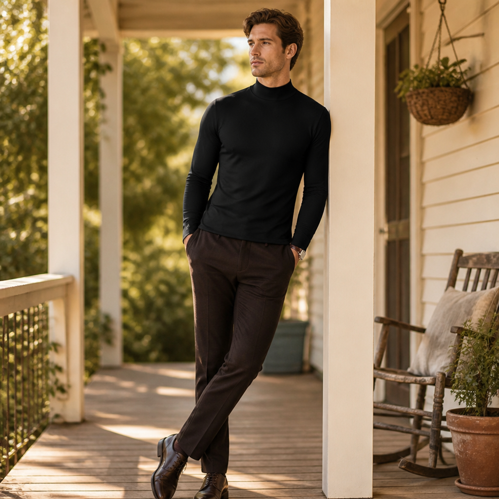 VeroEdge Slim-Fit-Langarmshirt mit hohem Kragen | Erobern Sie jeden Raum mit unvergleichlichem Selbstbewusstsein und Komfort | elesira