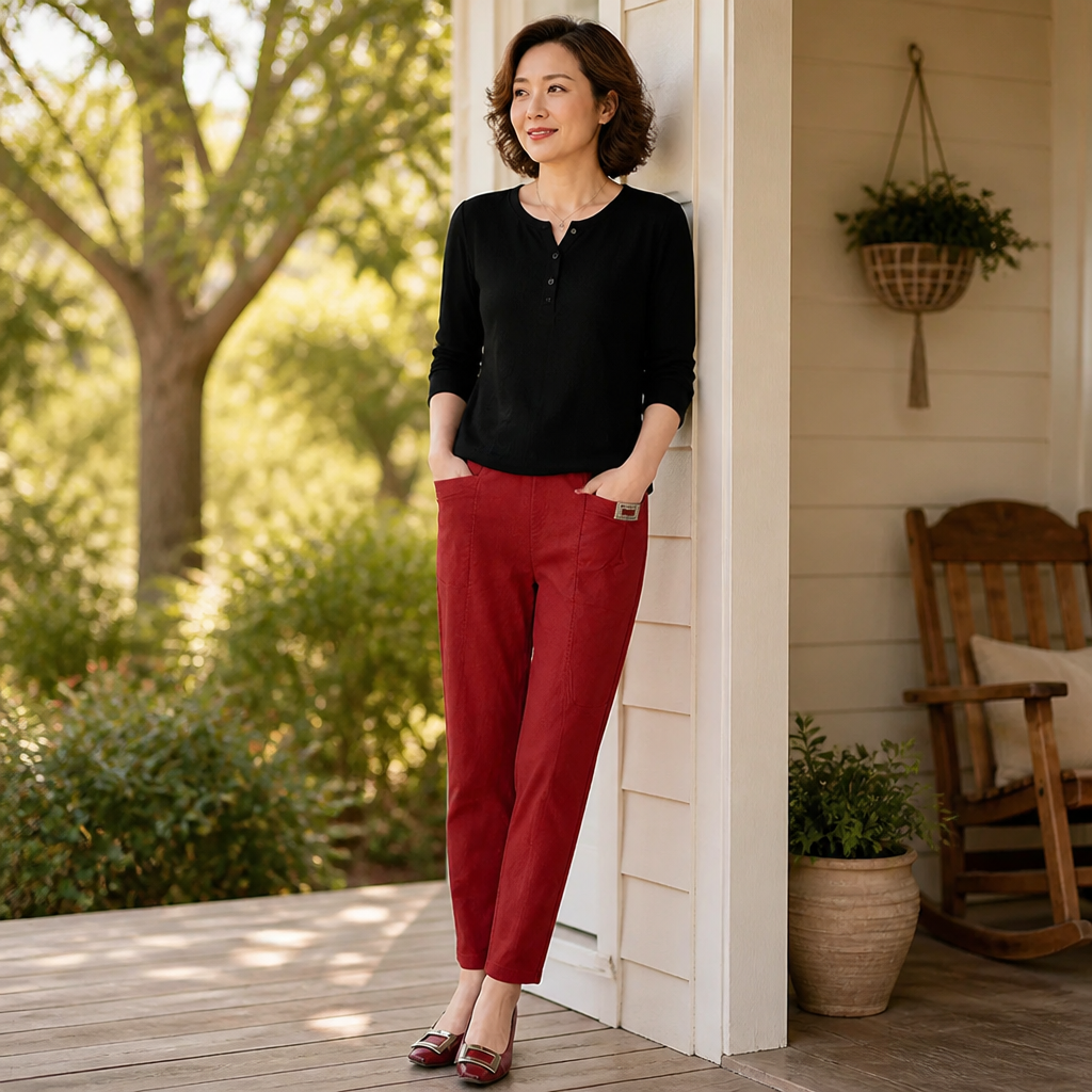 VeloraEase – Relaxed Tapered Cotton Pants with Elastic Comfort Waist | elesira