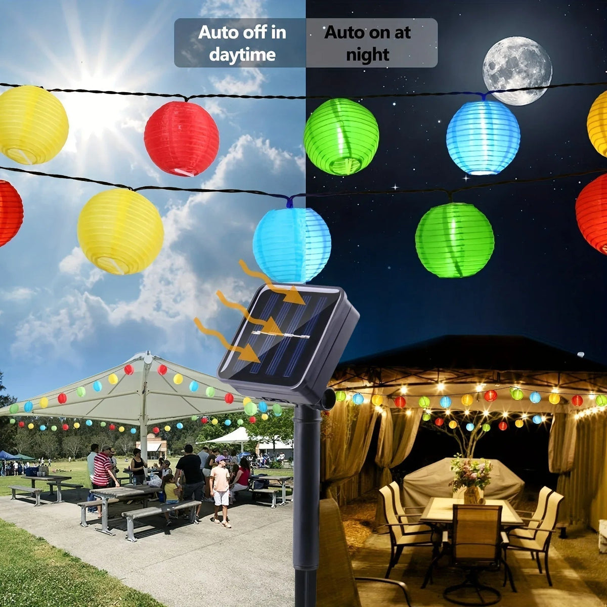 Catena di luci LED solari a lanterna - Struttura resistente alle intemperie IP65 | elesira