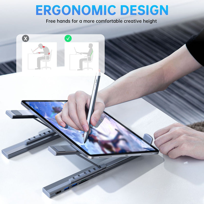 VoltEdge 8-Port-Dockingstation mit verstellbarem Ständer | Steigere deinen Komfort und besiege die Müdigkeit im Arbeitsalltag | elesira
