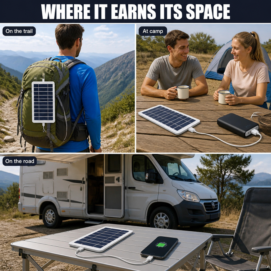 SolaraFlex | Připevněte k batohu a dobíjejte powerbanky na cestách při pěší turistice | elesira