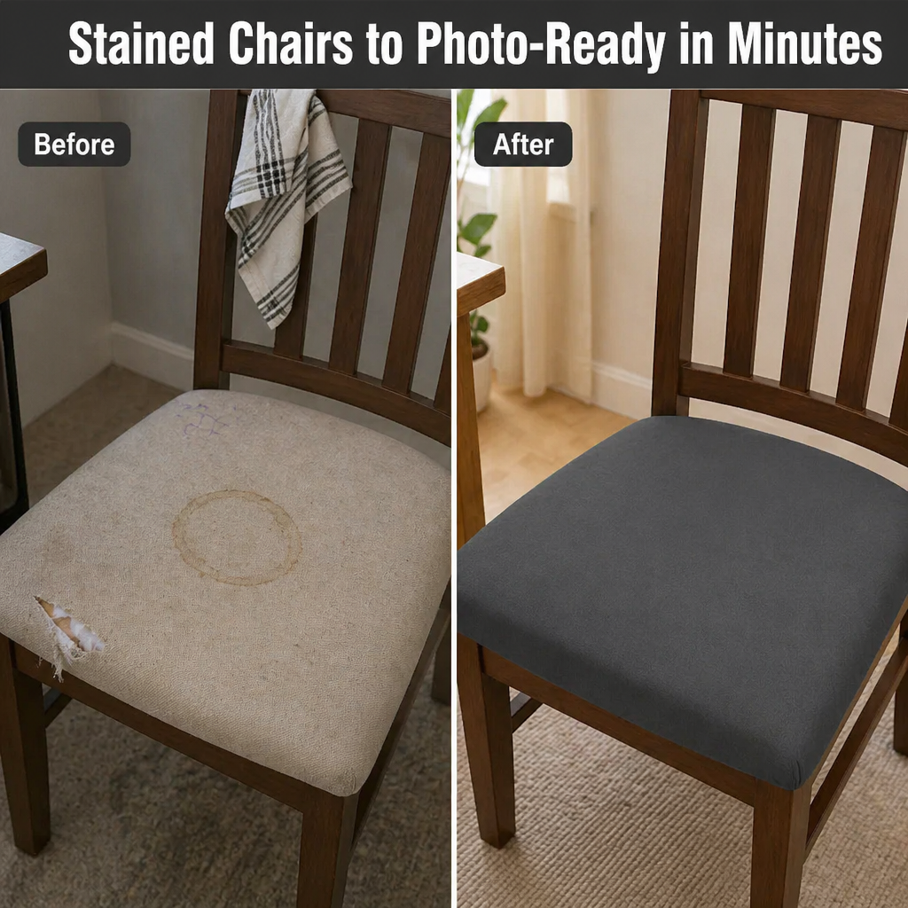 Velaria Dining Chair Seat Covers | Conceal Stains and Revive Worn Chairs in Minutes | elesira