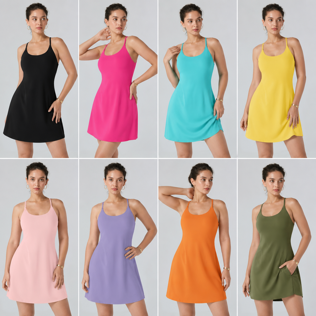 VerveStride – Athletic Backless Dress Featuring Integrated Shorts & Side Pockets | elesira