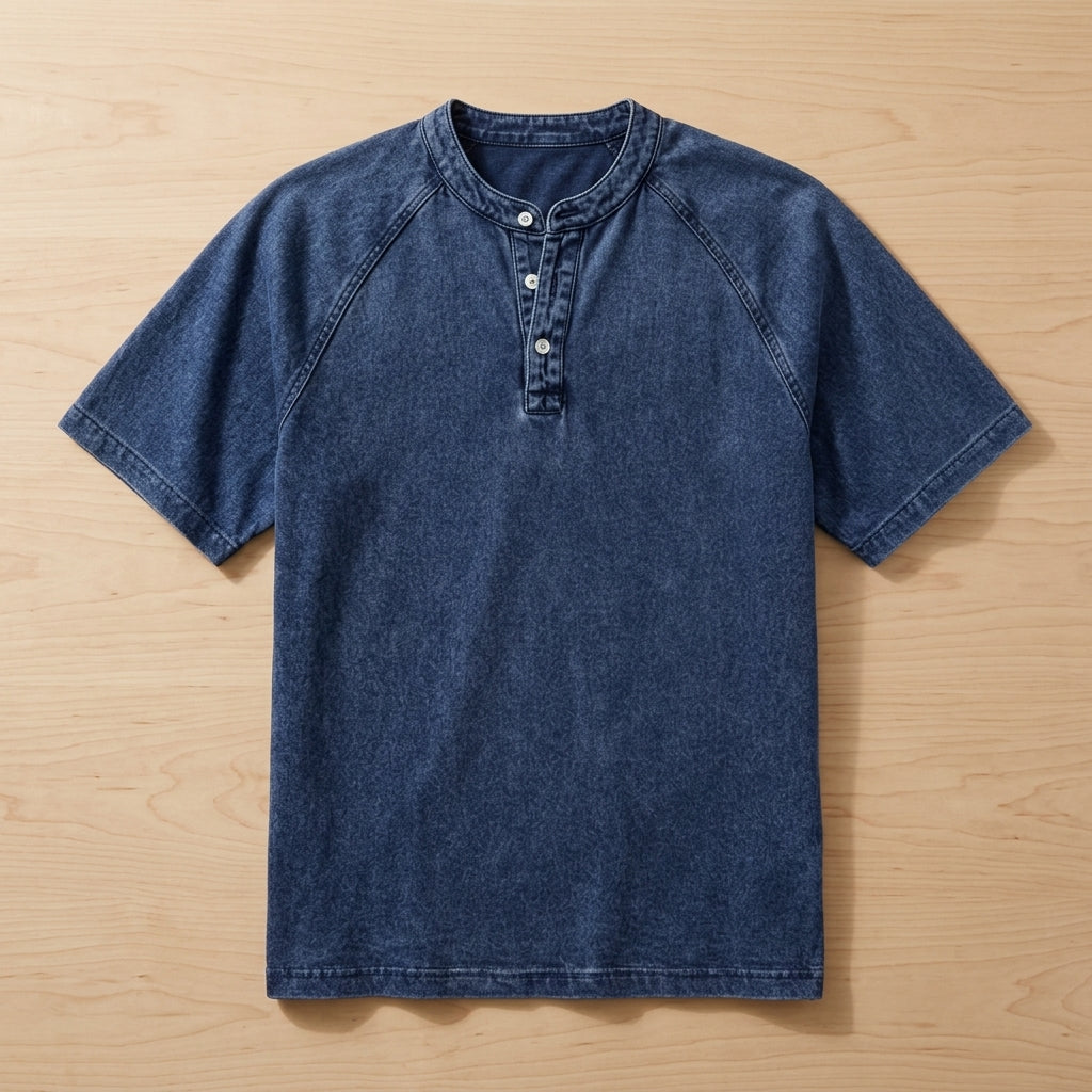 VesperLoom – Vintage Mineral-Wash Raglan Henley Tee | elesira
