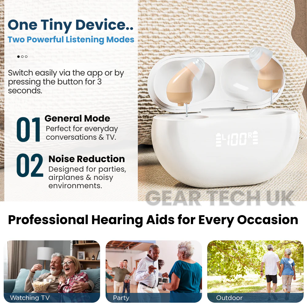 Aparelhos auditivos Bluetooth inteligentes com controlo por aplicação - sem necessidade de receita médica | elesira