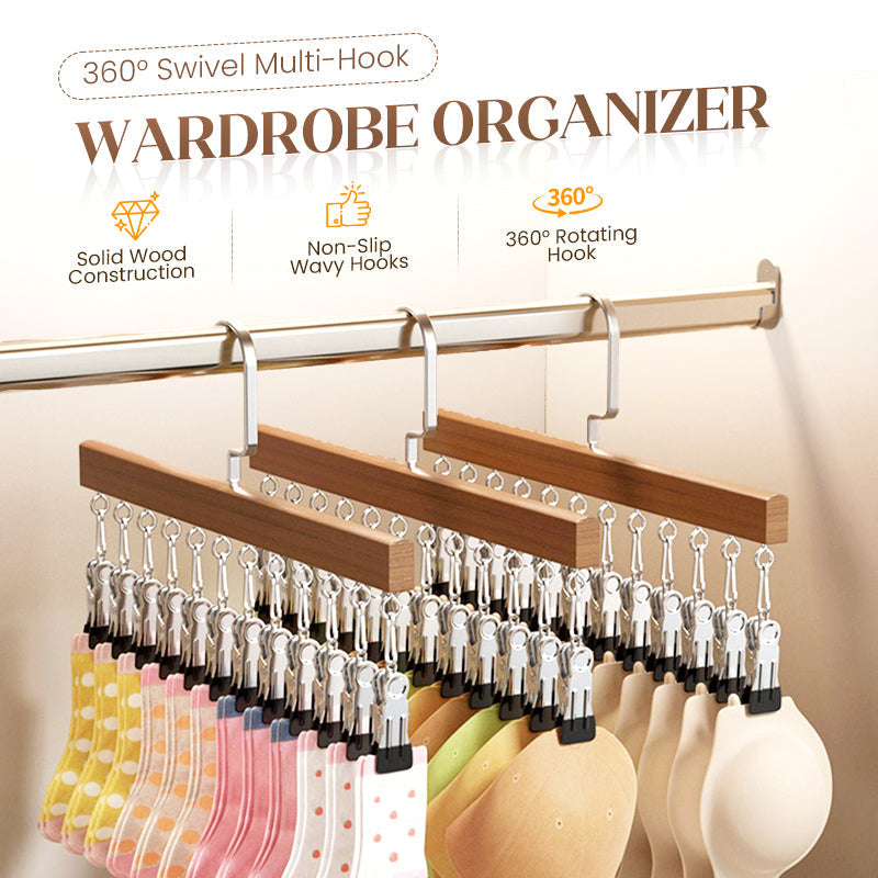Wooden Clip Hanger for Closet Organization – Rotating Design | elesira