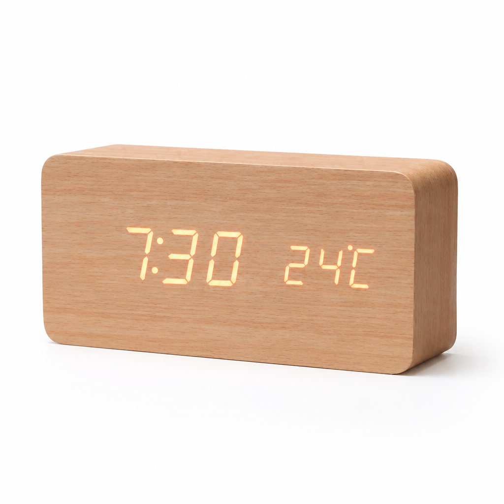 Horloge de table en bois à LED à commande vocale | elesira