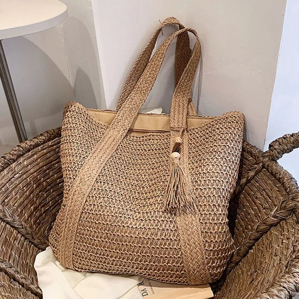Woven Raffia Tote Bag for Shoulder Carry | elesira