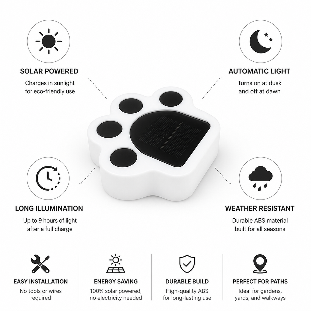 Solar Automatic Paw-Shaped Garden Path Light | elesira