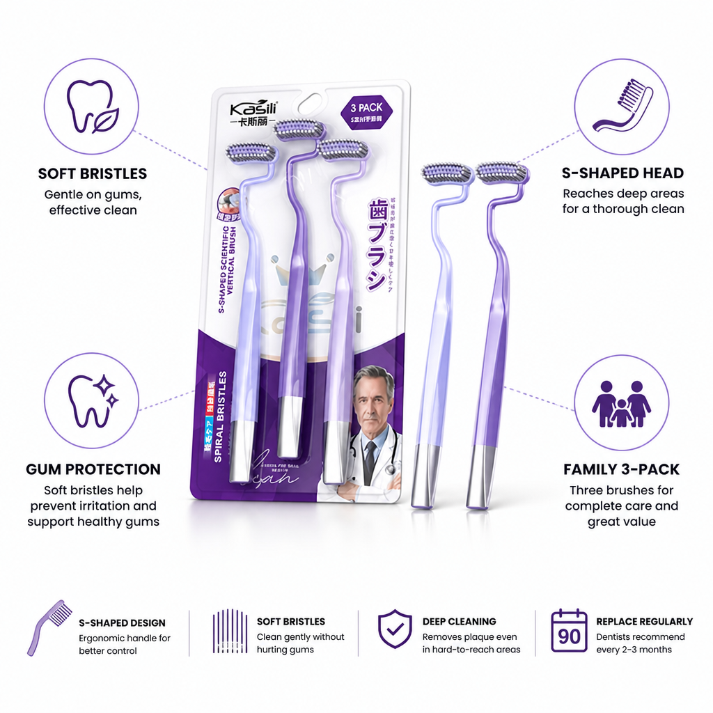 Soft Bristles S-Shaped Toothbrush Set (3-Pack) | elesira
