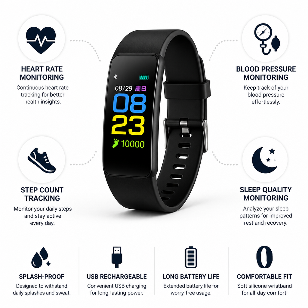Simple LED Heart & Blood Pressure Senior Smartwatch | elesira