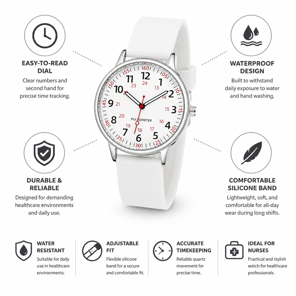 Waterproof Easy-To-Read Nurse Watch (Silicone Band) | elesira