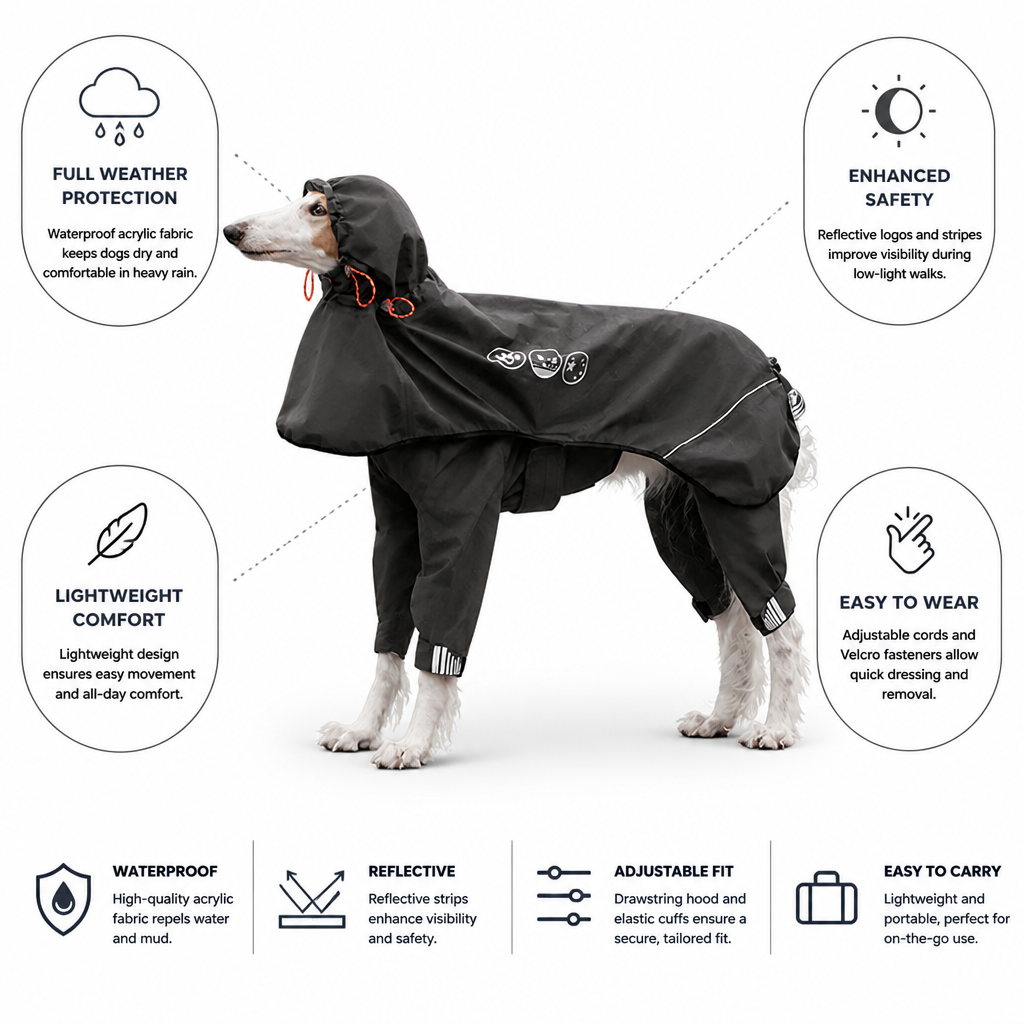 Impermeabile riflettente per cani (copertura integrale a quattro zampe) | elesira