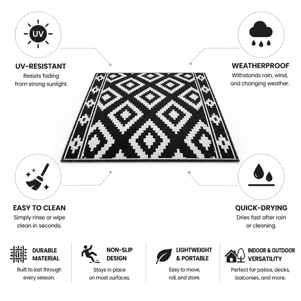 Weatherproof UV-Resistant Geometric Outdoor Rug | elesira