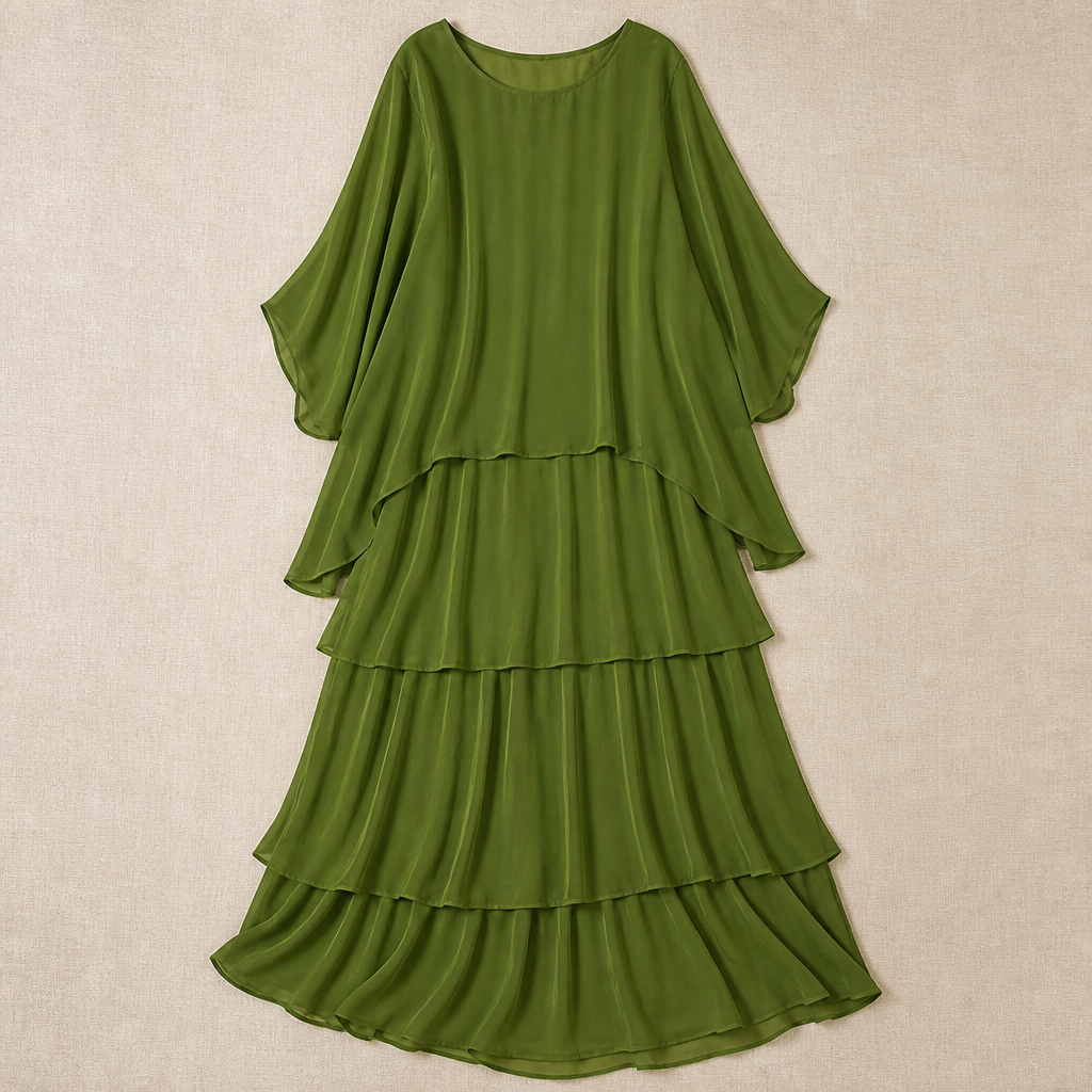 VeroLuxe – Flowy Tiered Maxi Dress with Cape Sleeves | elesira