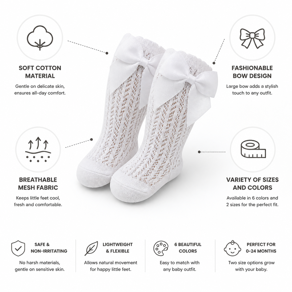 Soft Breathable Cotton Baby Socks With Large Bow | elesira