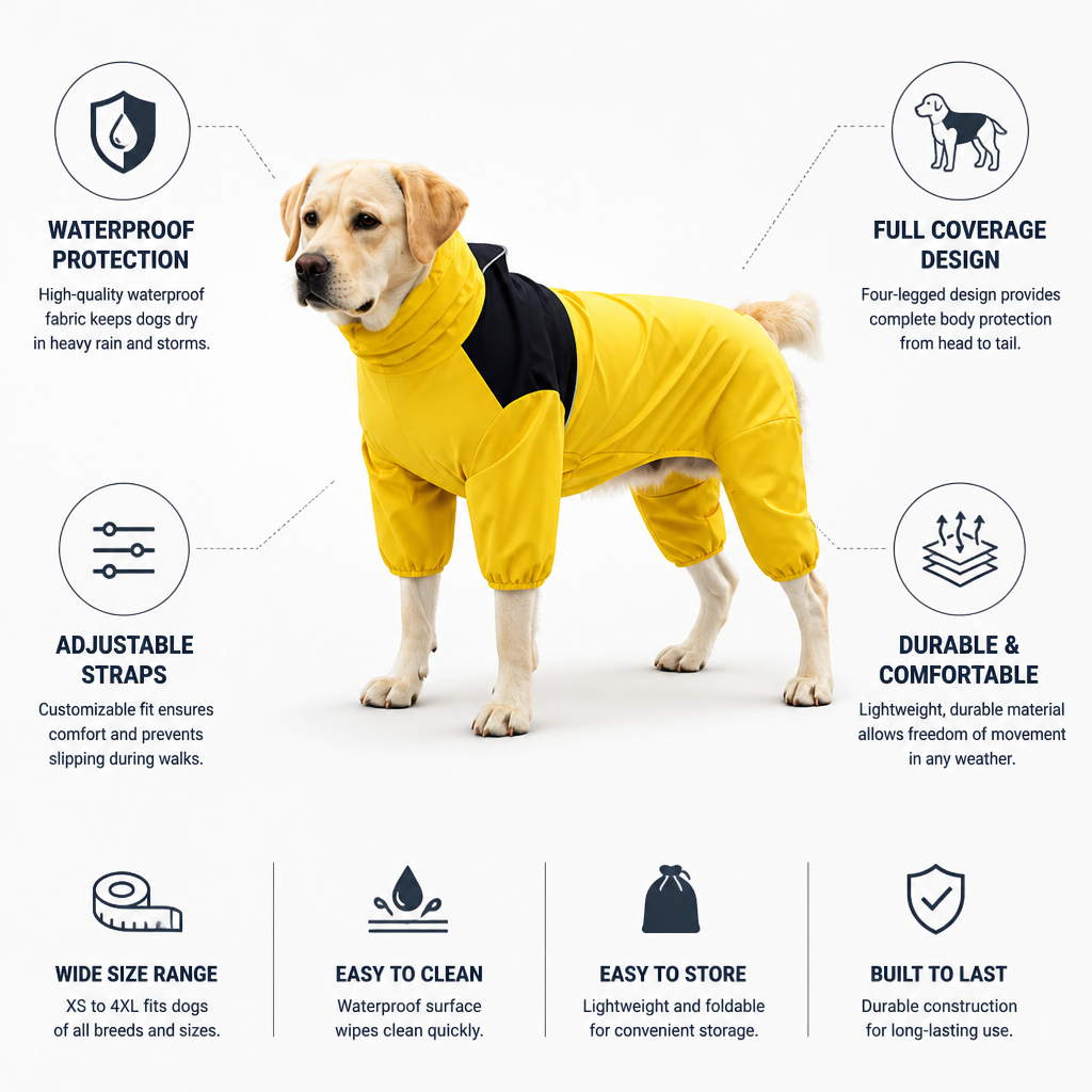 Waterproof Four-Leg Full-Coverage Dog Raincoat (Adjustable Straps) | elesira