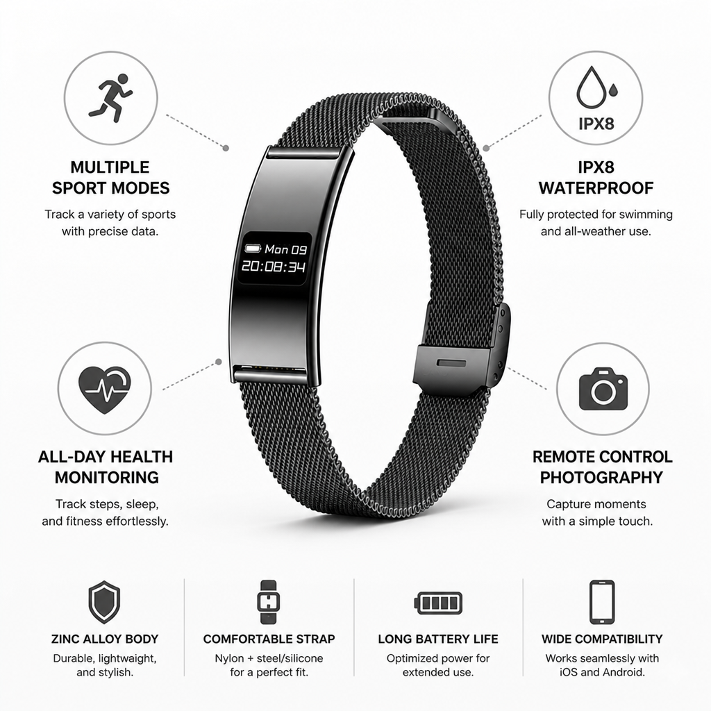 Pulsera deportiva impermeable de aleación de zinc con certificación IPX8 | elesira