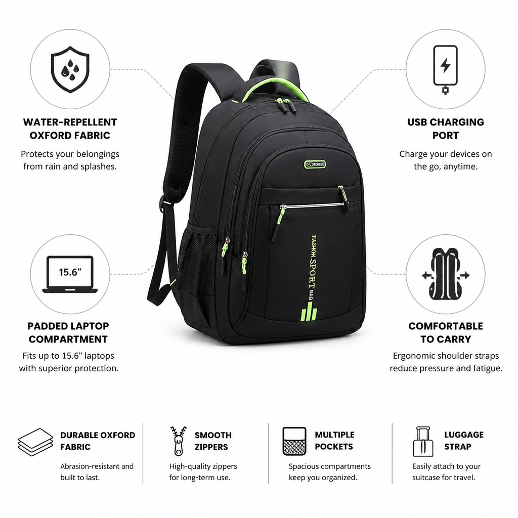 Rucsac Oxford hidrofug cu încărcare USB (pentru laptop de 15.6in) | elesira