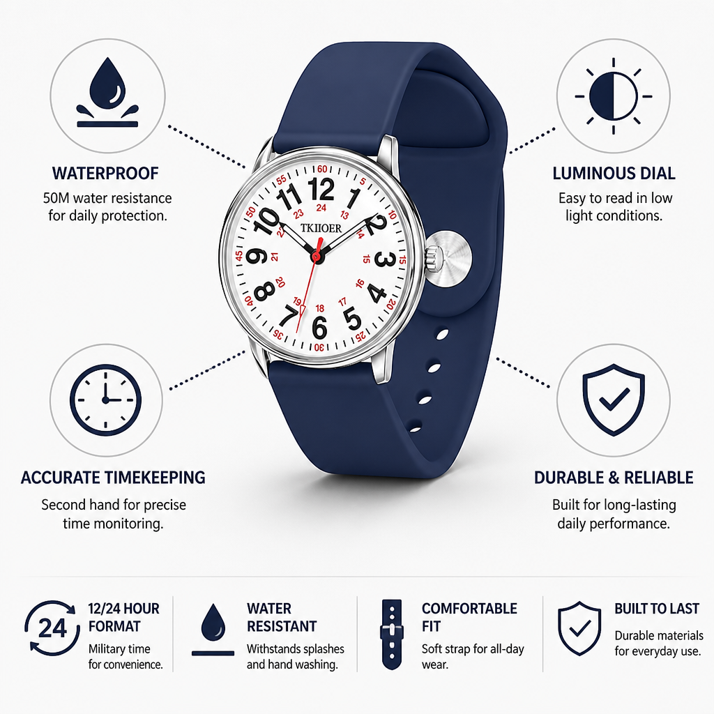 Montre étanche et lumineuse pour infirmières avec trotteuse | elesira