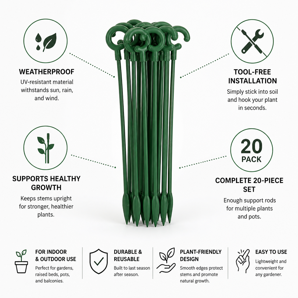 Hastes de suporte para plantas resistentes às intempéries e sem necessidade de ferramentas (pack de 20) | elesira