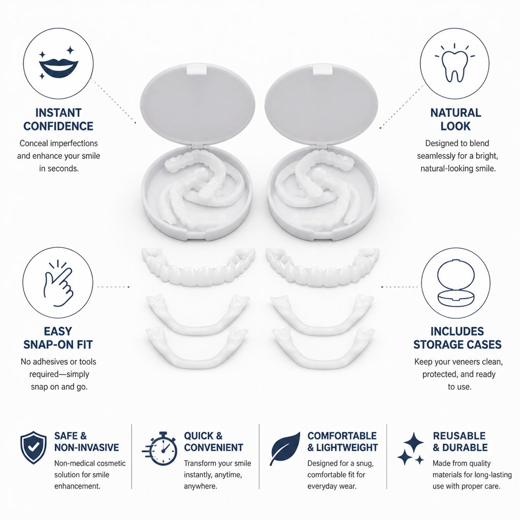 Snap-On Natural-Look Teeth Veneers (Top & Bottom) | elesira