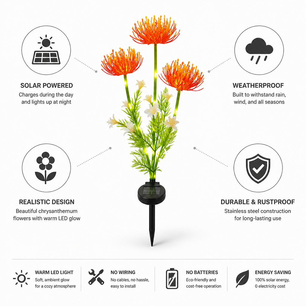 Lámpara solar de jardín con estaca de acero inoxidable resistente a la intemperie | elesira
