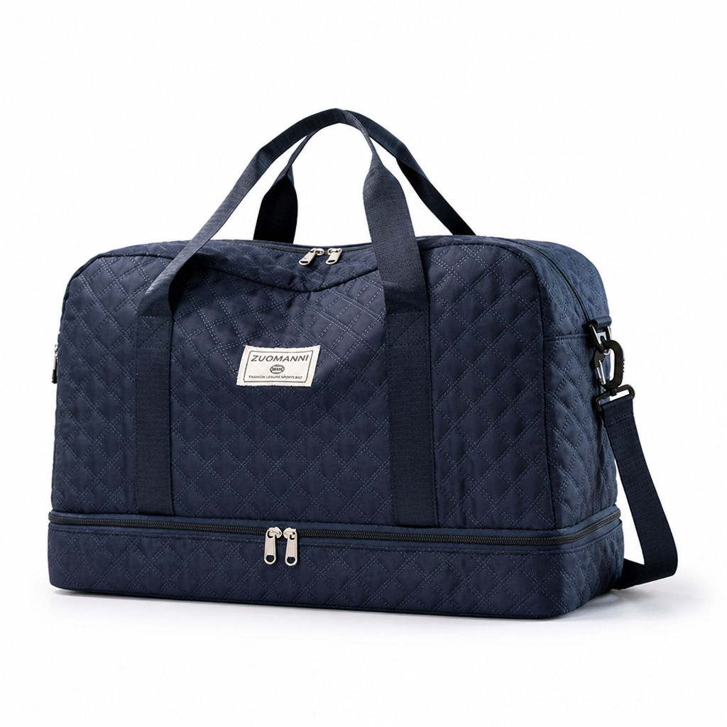 Bolso de fin de semana de nailon repelente al agua (compartimentos para zapatos y artículos mojados) | elesira