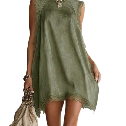 Robe Olive — Col Montant Sans Manches Asymétrique