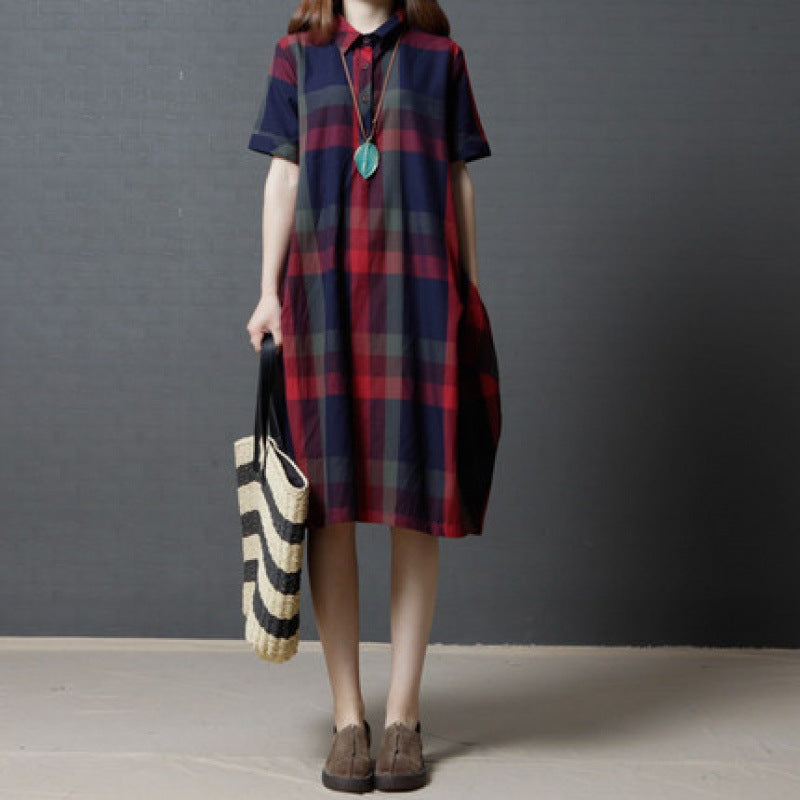 Robe Chemise Midi à Carreaux — Style Élégant Décontracté