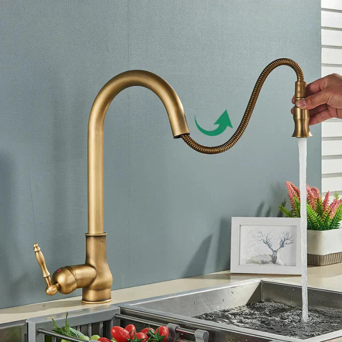 Robinet de cuisine vintage en laiton - Bec orientable - Commande à levier unique - BrassArc | elesira