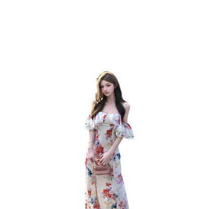 Robe Bretelles Imprimé Floral Volants Bicolore